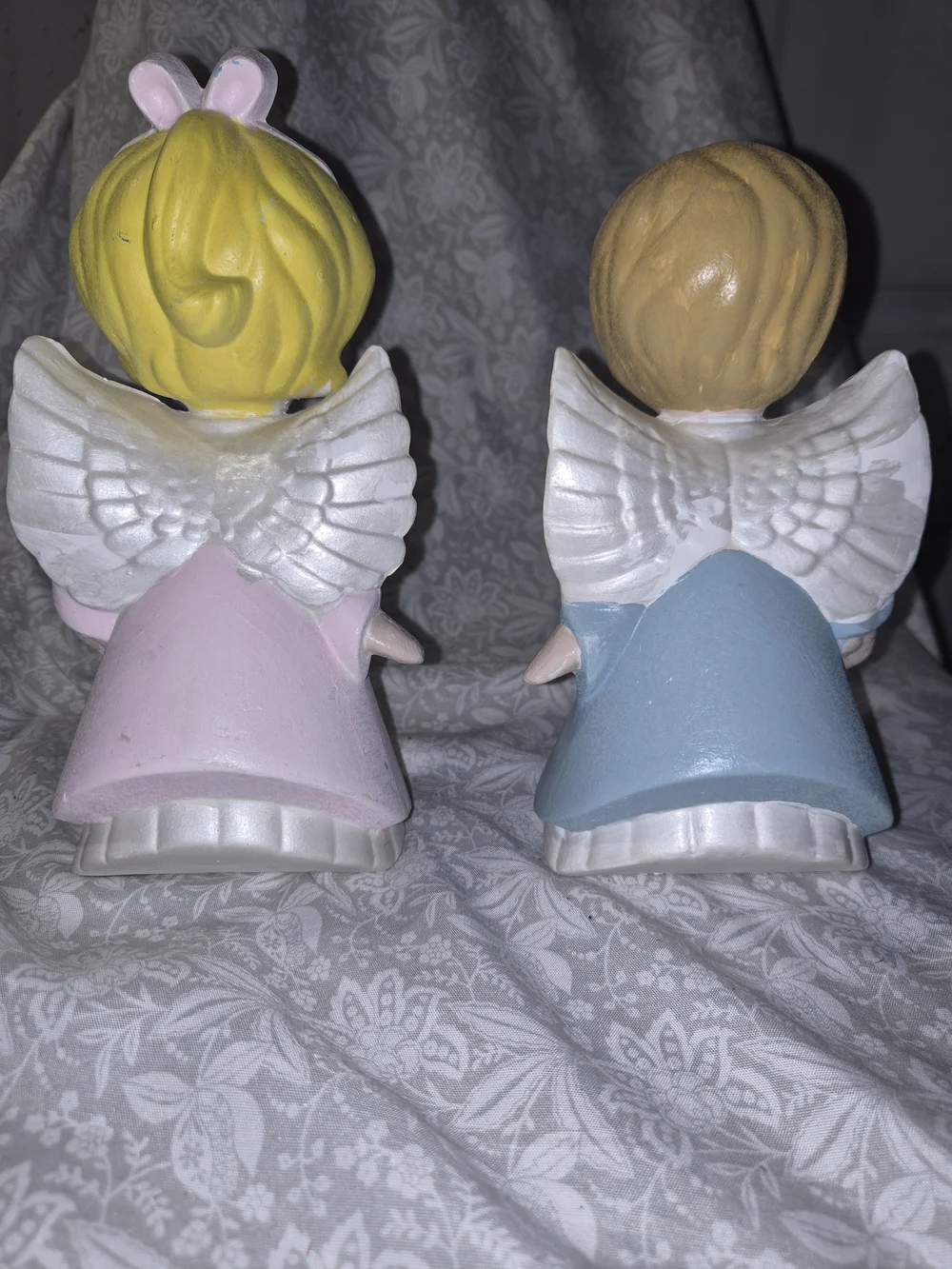 Vintage 1970s Kissing Angel Boy Girl Ceramic Figurines